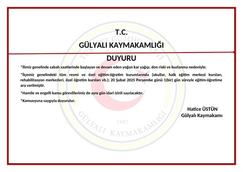 Gülyalı Kaymakamlığı Duyurusu 1